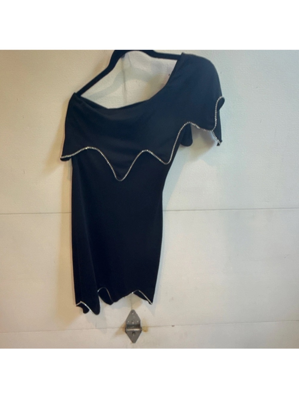 Black One-Shoulder Ruffle Dress with Rhinestone Trim - Picture 2 of 2